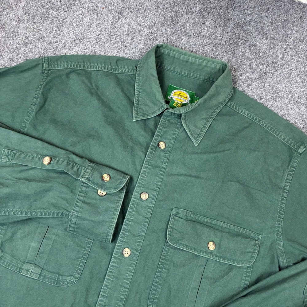 VTG Cabelas Outdoor Gear Mens Size LT Large Tall Green Cotton Button Down Shirt